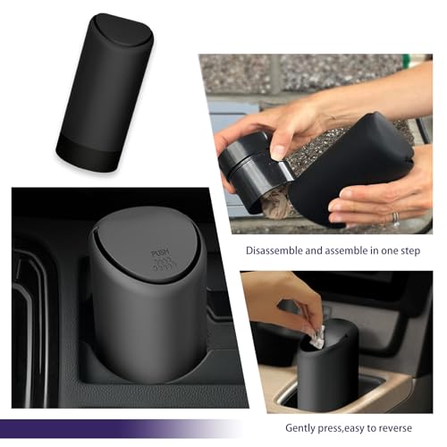 Image of 1 Pack Car Trash Can Replacement, Automatic Rebound Design, 2.5In x 6.2In Cylindrical Soft Silicone Automotive Storage Accessories, Universal Waterproof Vehicle Trash Bucket (Black)