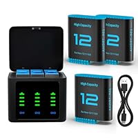 OHZHAO 3er-Pack 2026 Upgrade 2580 mAh Hero 12 Akku und LED 3-Kanal-USB-Ladegerät, Hochleistungsakku für GoPro Hero 12/11/10/9 Black Enduro wiederaufladbare Kameras mit Typ-C-Datenkabel