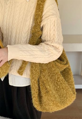 Winter Faux Fur Shoulder Bag for Women Crossbody Bag Large Hobo Handbag Satchel Slouchy Furry Tote Purse3