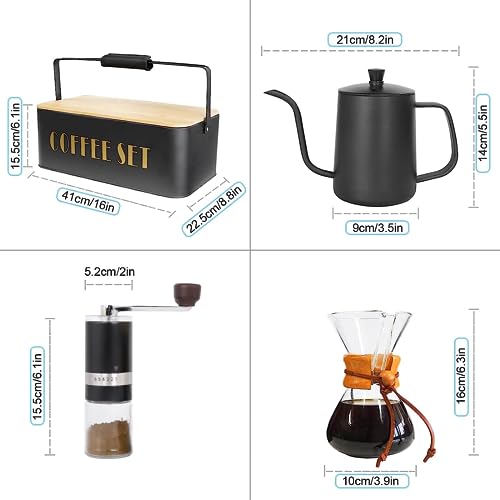 SOTECH Conjunto de cafeteira portátil para derramar, moedor de café manual, vidro à prova de calor,