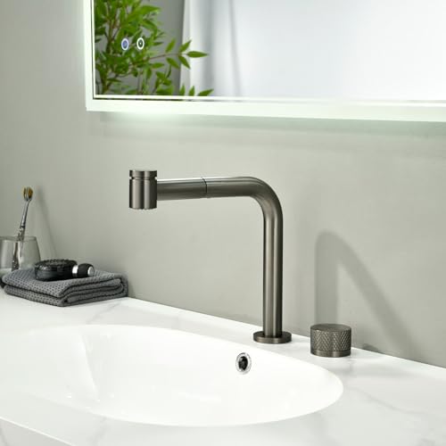 Robinet salle de bain mitigeur lavabo douchette extractible 2 jets eau - 2
