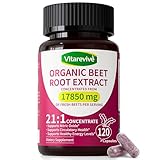 Vitarevive Organic Beet Root Capsules with Beetroot Extract 17850mg 21:1 Concentrated Beetroot Supplement Supports Circulation and Nitric Oxide from Beet Root Powder Extract 120 Count