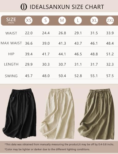 Idealsanxun Linen Skirts For Women 2024 Summer A Line Flowy Casual Drawstring High Waisted Button Down Lightweight Midi Skirts With Slit thumb #4