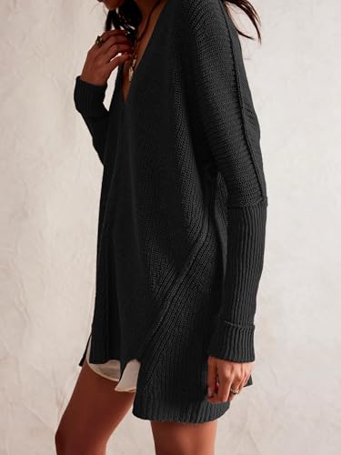 SuperPrity Womens Sweaters V Neck Long Sleeve 2024 Fall Oversized Front Slit Knit Pullover Sweaters Top Casual Trendy Clothes2
