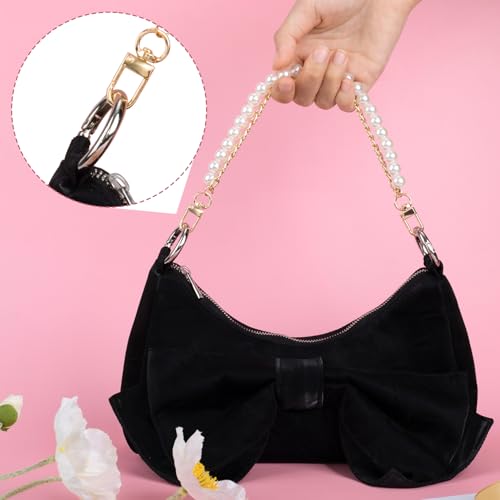 Pndeyo Pearl Purse Double Chains for Women, Stainless Steel Purse Straps Extender, Short Handle Replacement Charms Accessories for Wallets Handbags Bags- Gold