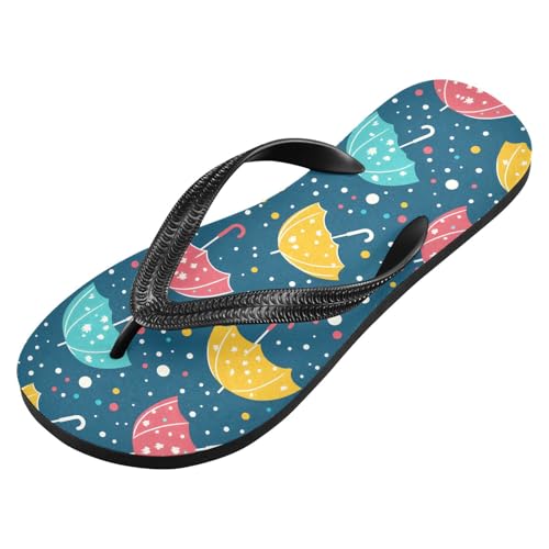 ALAZA Umbrella Pattern Colored Dots Flip Flops for Women Fashion Beach Slippers Comfort Mens Flip Flops Non-Slip Rubber Shower Slippers Sandal for Hotel Travel Sport,XS2