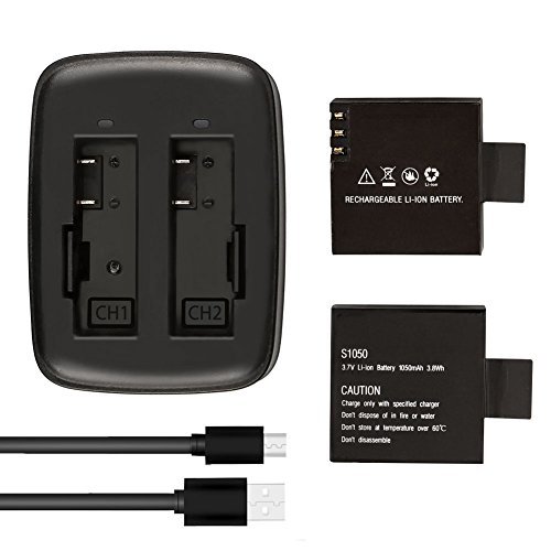 AKASO 2 x 1050mAh Batería Recargable con Dual USB Cargador para cámara de acción AKASO V50 Elite Cover