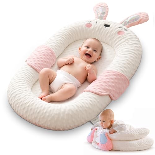 Image of WENDIWAY Infant Support Pillow with Adjustable Side Panels - Portable Cushion with Milestone Circles for 0-12 Months - Pink (Pink)