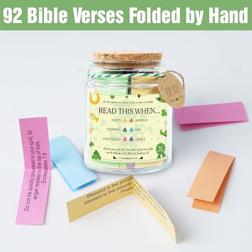 St Patricks Day Version Bible Verses Jar – St. Patrick’s Day Gifts for Women, 92 Bible Jar Folded by Hand, Glass Jar with Cork Lid, Gift Box - Image 5