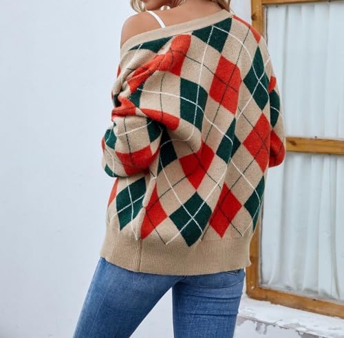 Image of Women's Long Sleeve Cardigan Sweater,Cute Y2K Top Knit Colorful Patterned V Neck Button Outwear S~XL