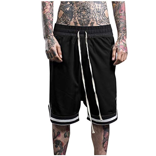 iYYVV Fashion Mens Street Basketball Shorts Elastic Mesh Pocket Casual Sport Stripe Pant Black