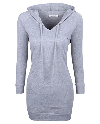 Bepei Womens Long Sleeve Tunic Sweatshirt String Hoodie With Pocket Gray M