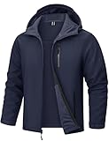 TACVASEN Outdoor Jacken für Herren Wasserdicht Softshell Jacke Fleece Gefüttert Winterjacke Winddicht Atmungsaktiv Funktionsjacke mit Kapuze Marine, L