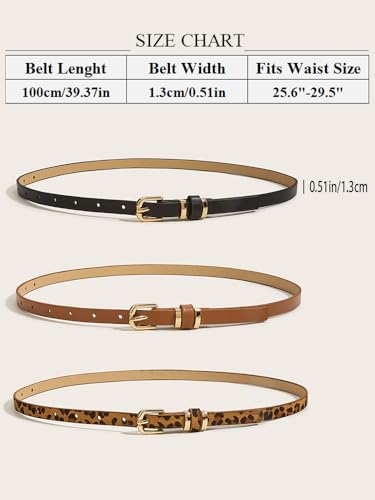 Pooyikoi Womens Skinny Belt Faux Leather Leopard Print Belt Chic Belts for Jeans Pants Fashion Solid Color with Gold Buckle4