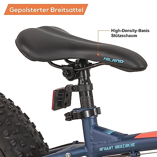 Foto von Hiland Kinder Fatrad Fettrad Kinderfahrrad Shimano 7-Gang, Doppelscheibenbremse, 20 Zoll, Kinder Mountainbike für Jungen Mädchen Blau