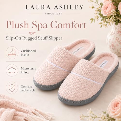 Image of Laura Ashley Women's Spa Slip-On Rugged Scuff Slipper, Non-Slip House Slippers with Cushioned Insole for Ladies
