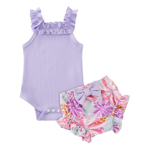 Image of Newborn Baby Girls Clothes Toddler Summer Outfits Ruffle Sleeveless Bodysuit Floral Pants Cute Clothing Set 3M 6M 12M 18M