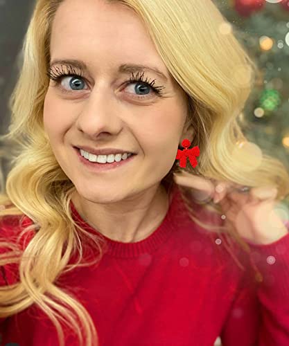 Christmas Earrings Beaded Xmas Bow Earring For Women Handmade Red Green Holiday Bow Drop Dangle Earrings Festive Jewelry Gifts (Red) #TOP1