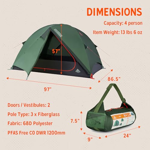 Image of Kelty Wireless Freestanding Camping Tent, 2 4 or 6 Person Size, Huge Interior and Peak Height, Intuitive + Easy to Pitch, Color Coded Setup