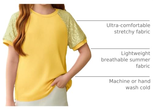 Image of Haloumoning Girls Sequin Short Sleeve T Shirts Kids Summer Crewneck Tops Fashion Tees 5-14 Years