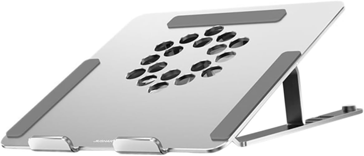Healeved Aluminum Alloy Laptop Cooling Pad Stand with Fan, Adjustable Height Cooler for Gaming and Office Use, Compatible with Laptops to 17.3 Inches, Silver