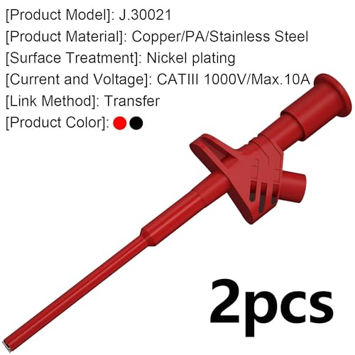 2 Stück Messklemmen, Prüfspitzen für Multimeter, Kabel Prüfsonde, CAT III 1000V 10A Isolierte Schnell Test Haken Clip, Abgreifklemme, Krokodilklemmen mit 4mm Bananenbuchse