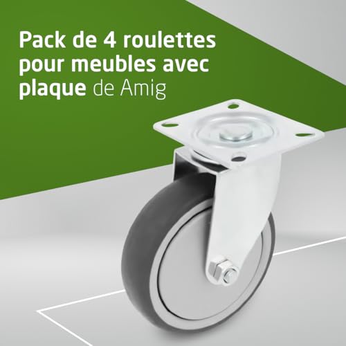 Roulettes pivotantes Amig Ø 100 mm avec plaque pour deplacement de meubles lourds
