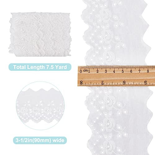 GORGECRAFT 7.5 Yards Cotton Lace Trim Eyelet Embroidery Fabric Curtain Tablecloth Slipcover Bridal Diy Clothing/Accessories for Diy Craft Sewing Wedding Decoration 90Mm Wide - Image 2