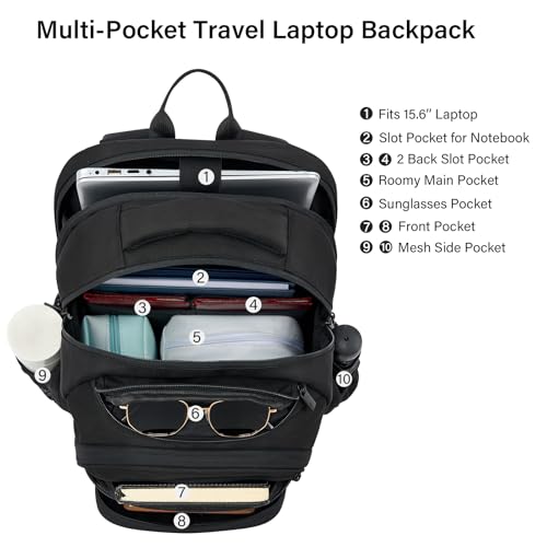 Hanke College Laptop Backpack Multi-Pocket, 18-Inch Large Travel Backpack for Men Women, Water Resistant College Bookbag for 15.6 Inch Laptop, Casual Daily Personal Item Size Airline Approved,Black2
