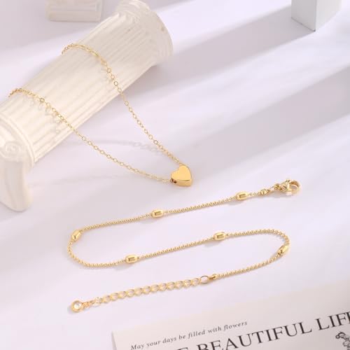 Image of 2 /3 PCS Gold Anklets for Women Waterproof Cuban Link Anklet Beaded Bracelets Stackable Bracelets 14K Gold Plated Custom Jewelry Gifts Non Tarnish Lightweight