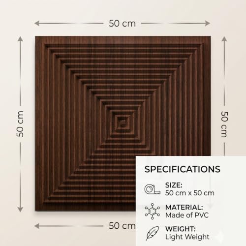 Image of Kayra Decor 3D PVC Wall Panels for Bedroom & Living Room | Pryamid Design |Walnut Wood Color | 19.7 x 19.7 Inch | Pack of 40 | 107.6 Sq Ft