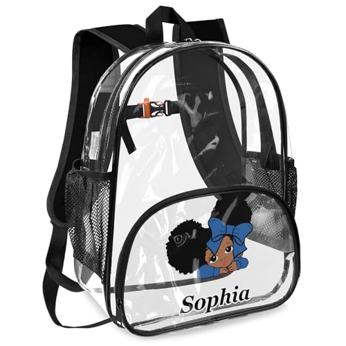 Personalized-Clear-Backpack with Name Custom-PVC-Clear-Bookbag Customized Text Heavy Duty Transparent Backpack,Cute Style,L3