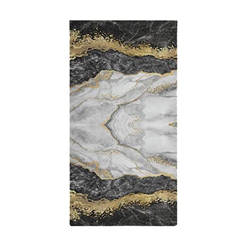 Marble Bathroom Towels Set Of 2 Black White Marble Fingertip Bath Towels Highly Absorbent Marble Look Kitchen Towels Quick Dry Marbling Face Towel For Home Gym Bathroom Kitchen Decor 14.4X 28.3 Inch #TOP6