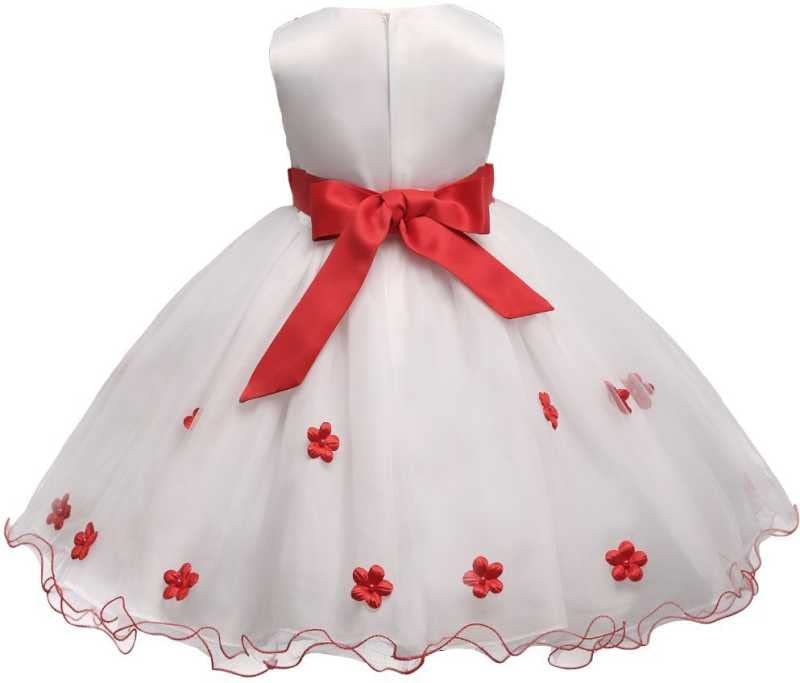 Image of Ripening Baby Girls Red and White and Satin Round Neck Sleeveless A Line Dress