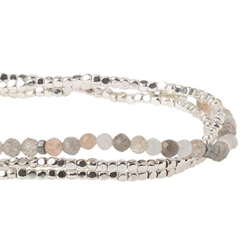 Scout Curated Wears - Women's Delicate Stone Wrap Bracelet & Necklace - Moonstone/Silver - Stone of Balance3