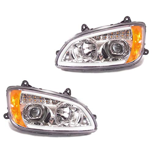 Fortpro Kenworth T660 Chrome Projector Headlights w LED Bar & Signal for 2008-2016 - Both Sides