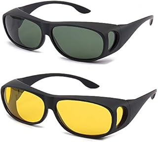 2PCS Prescription Glasses Optic HD Night Day Driving Wrap Around Anti Glare Sunglasses Fitover Glasses