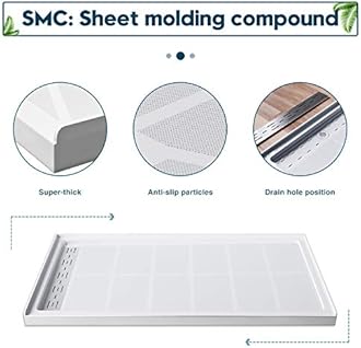 ELEGANT 60'' L x 32'' W x 4'' H Shower Base Pan, Left Drain, Non-Slip Single Threshold Shower Pan, Stainless Steel Shower Drain Cover Included