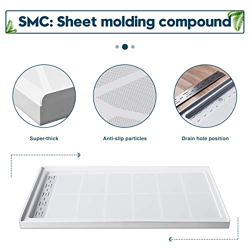 ELEGANT 60'' L x 32'' W x 4'' H Shower Base Pan, Left Drain, Non-Slip Single Threshold Shower Pan, Stainless Steel Shower Drain Cover Included