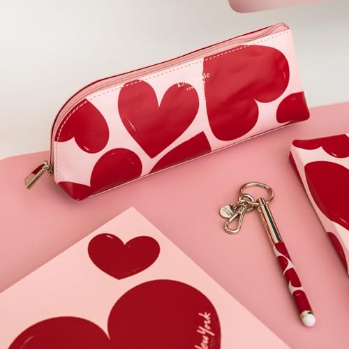 Image of kate spade new york Pen and Pencil Case with Office Supplies, Zip Pouch Includes 2 Pencils, Sharpener, Eraser, and Ruler, Sweet Hearts