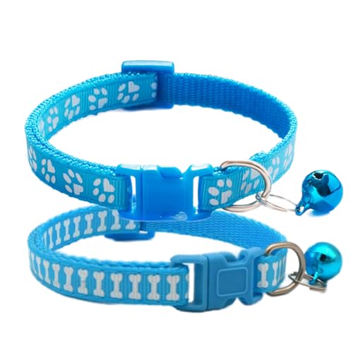 Blue Dog Collar with Bell,2-Pack Basic & Bone Small Dog Collar with Bell Puppy Collar Boy for XXS Xs Tiny Pet Dogs Male Kitten Animal,Neck 7-12 Inch Royal Blue 2 one size