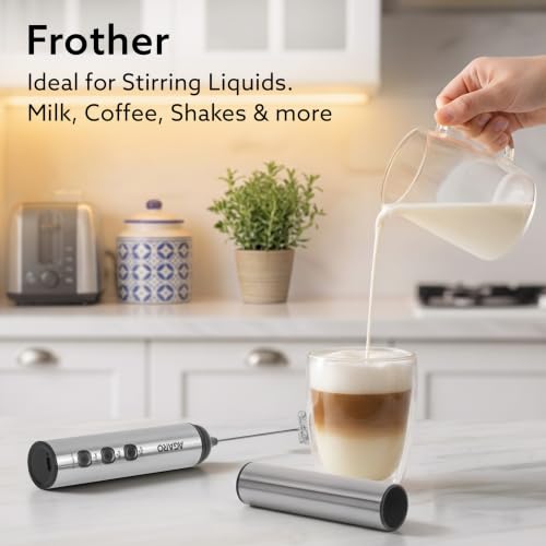 Image of AGARO Regency Rechargeable Milk Frother, 3-Speed Handheld Electric Whisk with Stainless Steel Cover, Portable Mixer for Coffee, Lattes, Hot Chocolates, Shakes & Egg, Home & Office Use, Stainless Steel