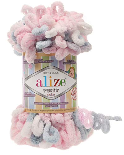 Image of Alize Puffy Finger Loop Yarn - Multicolored Chunky Yarn for Hand Knitting Blanket & Big Projects - No Needles Micro Polyester Prelooped Bulky Yarn for Crocheting - Jumbo, 1 Skn, 100 Grams 5864