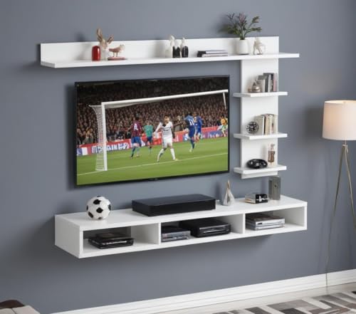 Image of C Style 32 Inches Broad Based Wall Mounted Tv Cabinet Shelf for Living Room, Bedroom, Kids Room, Lounge (Frosty White 32 Inches)
