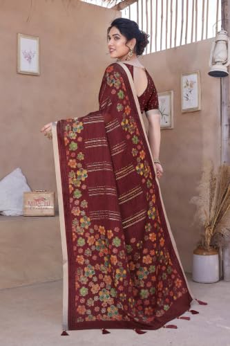 Image of MIRCHI FASHION Saree for Woman Cotton Blend Geometric Printed | Polished Professional Office Wear and Regular Daily Sari with Blouse Piece
