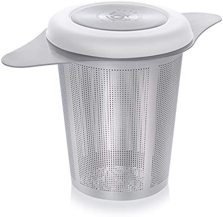 Teabloom Universal Tea Infuser with Lid/Coaster – Fits Mugs, Cups, Teapots – Food Grade 304 Stainless Steel Filter – Large Capacity with Extra-Fine Mesh