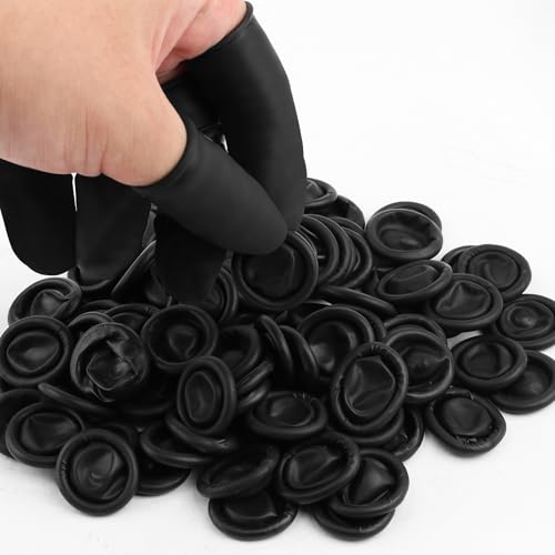 100 Pcs Disposable Silicone Finger Cots & Protectors Non-Allergenic Black Finger Gloves Fingertips for Beauty Manicure Massage & Industrial Use