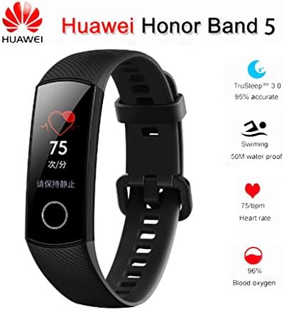 Huawei Honor Band 5 Smartband AMOLED Full Color Screen Bracelet Heart Rate Monitor Blood Oxygen Monitor Fitness Tracker Sleep Monitor GPS Sport 5ATM Waterproof Smart Band (Global Version) (Black)