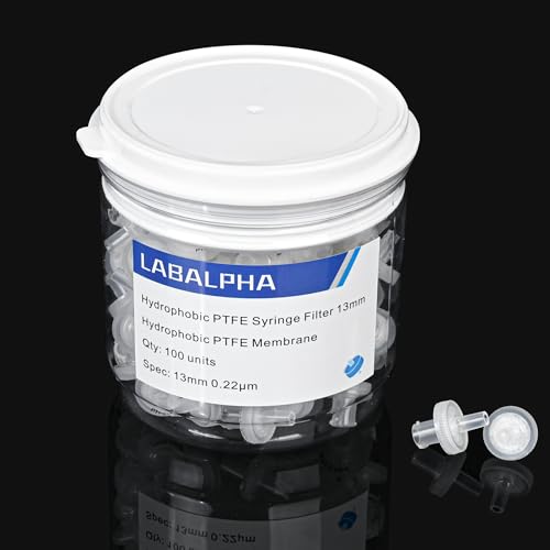 Image of LABALPHA Syringe Filters PTFE 100 Pack Lab Filters Pore Size Hydrophobic Filtration (13mm 0.22μm)