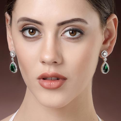 Image of Zeneme Fashion Rhodium Plated Brass Silver Toned Fancy Tear Drop Dangle Earring For Women and Gifts For Girls